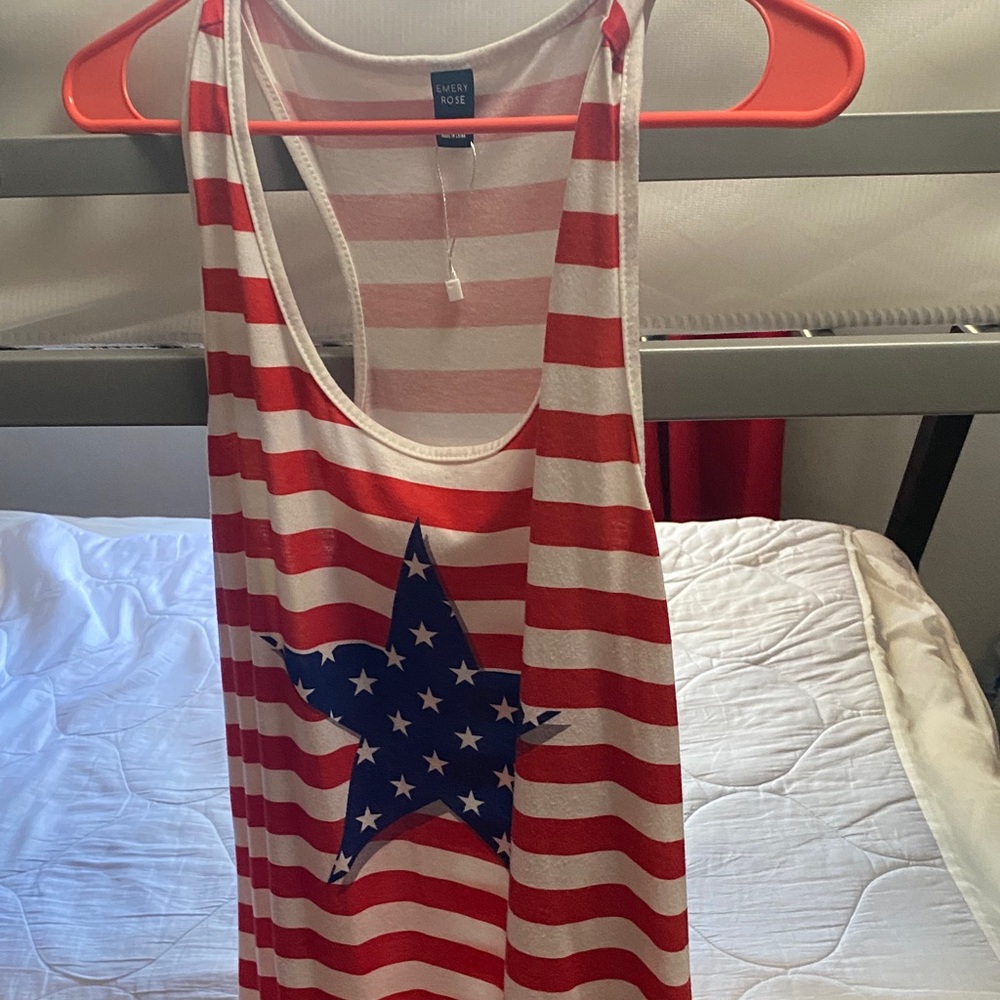 Women's Red and White Striped Tank Top with Blue Star